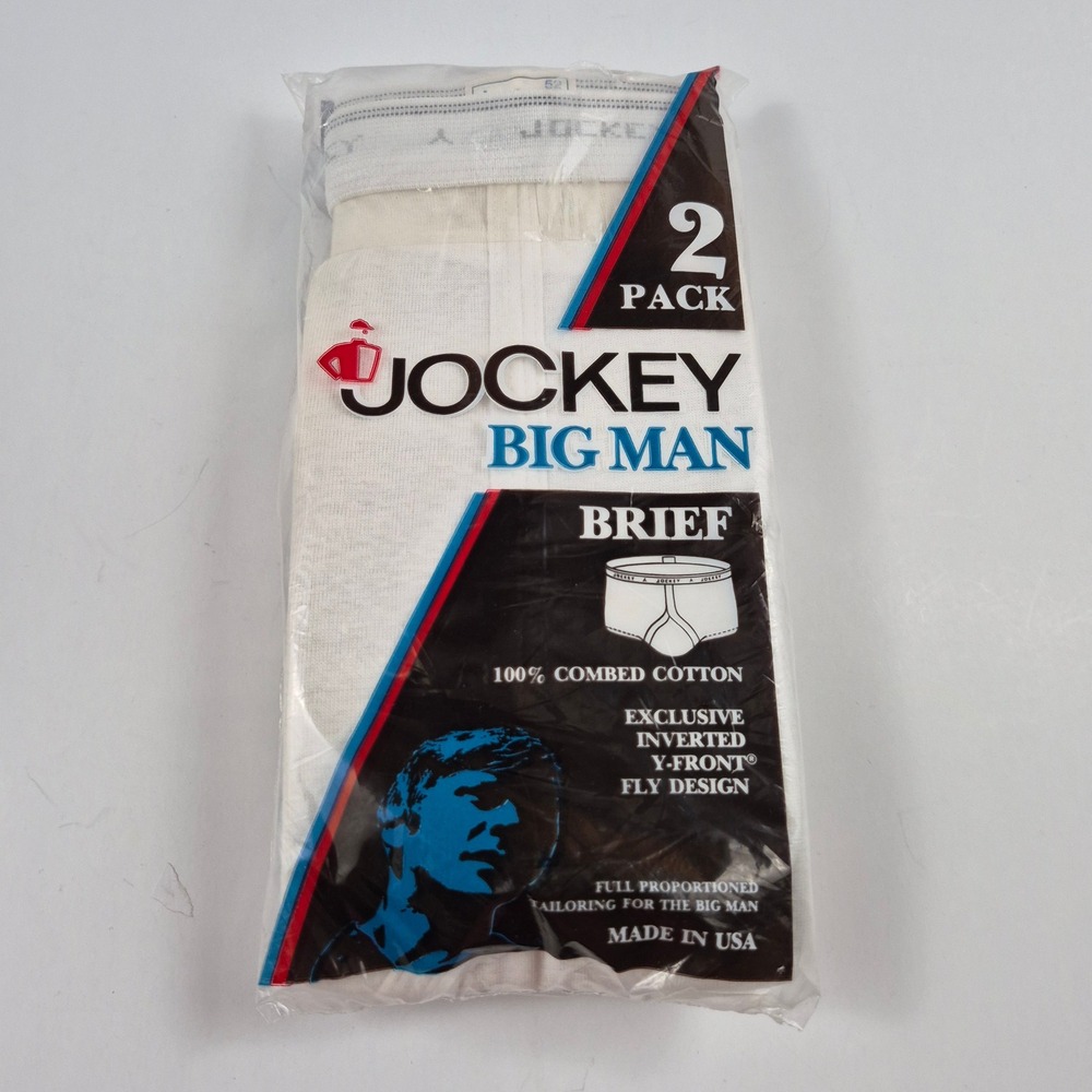 Vintage Jockey Big Man Briefs 2 Pack White Cotton Y-Front Size 52 Dead Stock